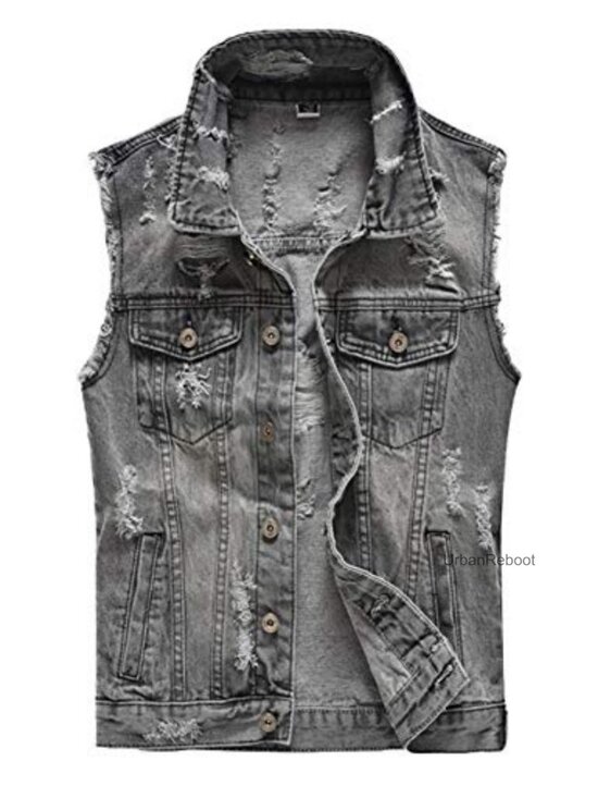 Other - Men's Sleeveless Ripped Denim Vest Slim Fit Button Down Jacket